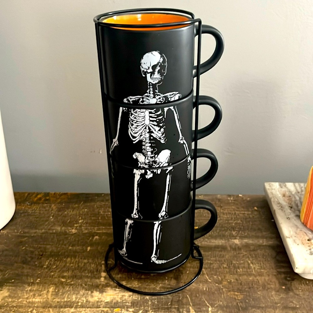 Stackable skeleton coffee cups set of four